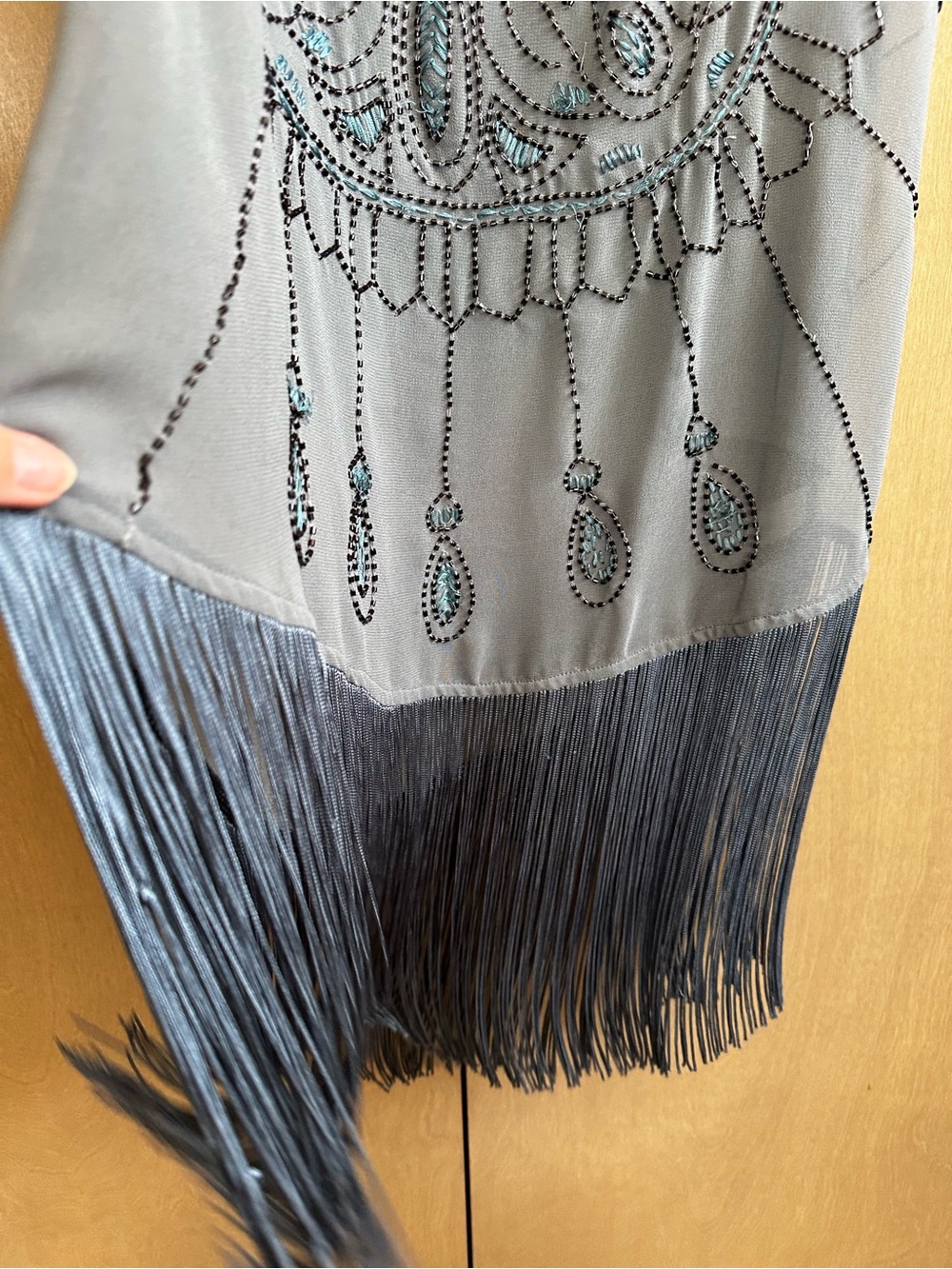 Free People Gray Blue Beaded Vintage Fringe Dress Small - Picture 7 of 14